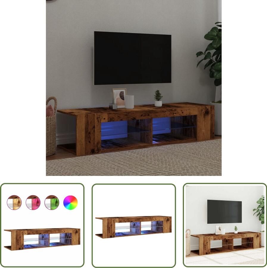 The Living Store vidaXL Tv-meubel met LED 135x39x30 cm bewerkt hout oud hout Tv-meubel Houten Tv-kast Led Tv-meubel Salontafel Entertainment Center