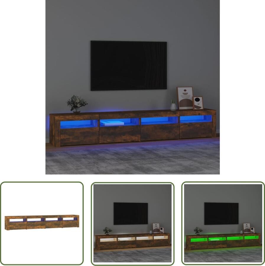 The Living Store Tv-meubel met LED-verlichting 240x35x40 cm gerookt eikenkleurig Tv-meubel Houten Tv-kast Led Tv-meubel Rgb Led Verlichting Bruine Tv-bank - Foto 2