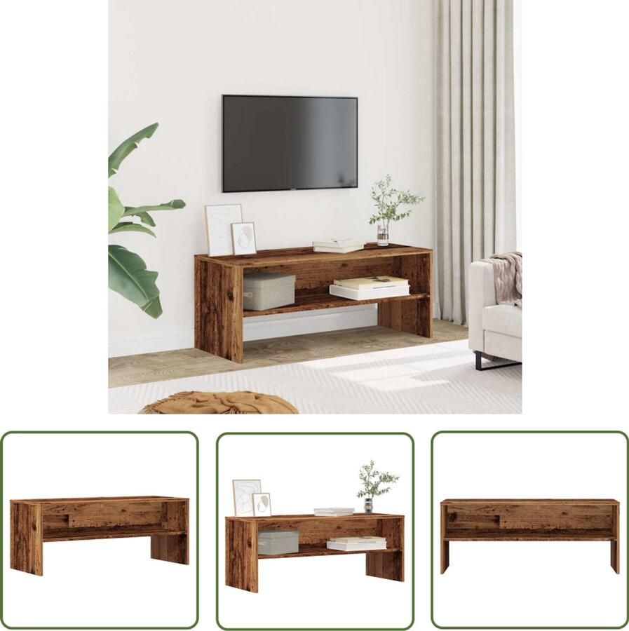 The Living Store vidaXL Houten Tv Kast Tv Meubel Tv-meubel 100x40x40 cm bewerkt hout oud houtkleurig Opbergruimte Salontafel Media Kast