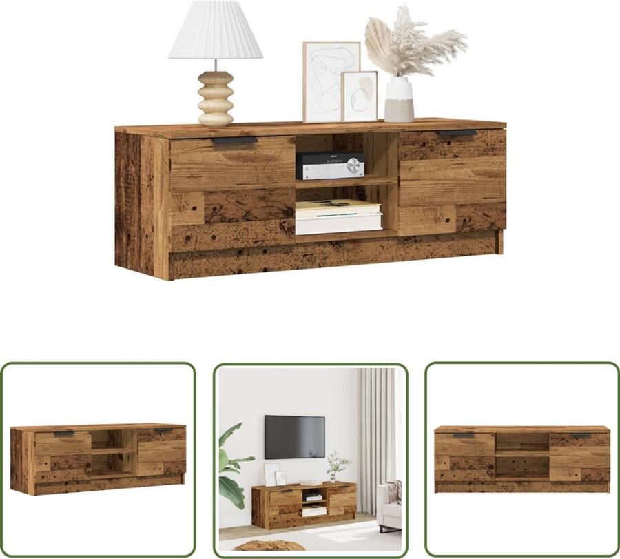 The Living Store vidaXL Houten Tv Kast Tv Meubel Tv-meubel 102x35x36 5 cm bewerkt hout oud houtkleurig Salontafel Opbergkast Media Kast