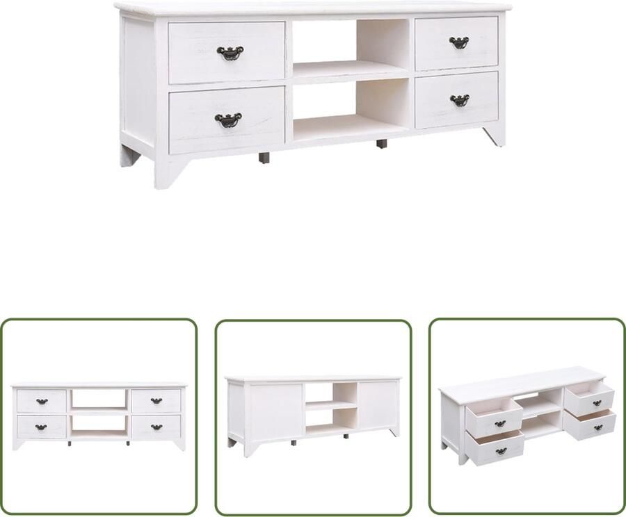 The Living Store vidaXL Houten Tv Kast Tv Meubel Tv-meubel 108x30x40 cm massief paulowniahout antiekwit Salontafel Living Room Meubilair Vintage Tv Stand - Foto 2