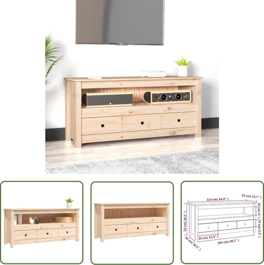 The Living Store TV-meubel Grenenhout Landelijke stijl 114 x 35 x 52 cm TV-meubel Houten TV-kast Landelijke TV-bank Grenoble Hout Vintage TV-stand - Foto 2