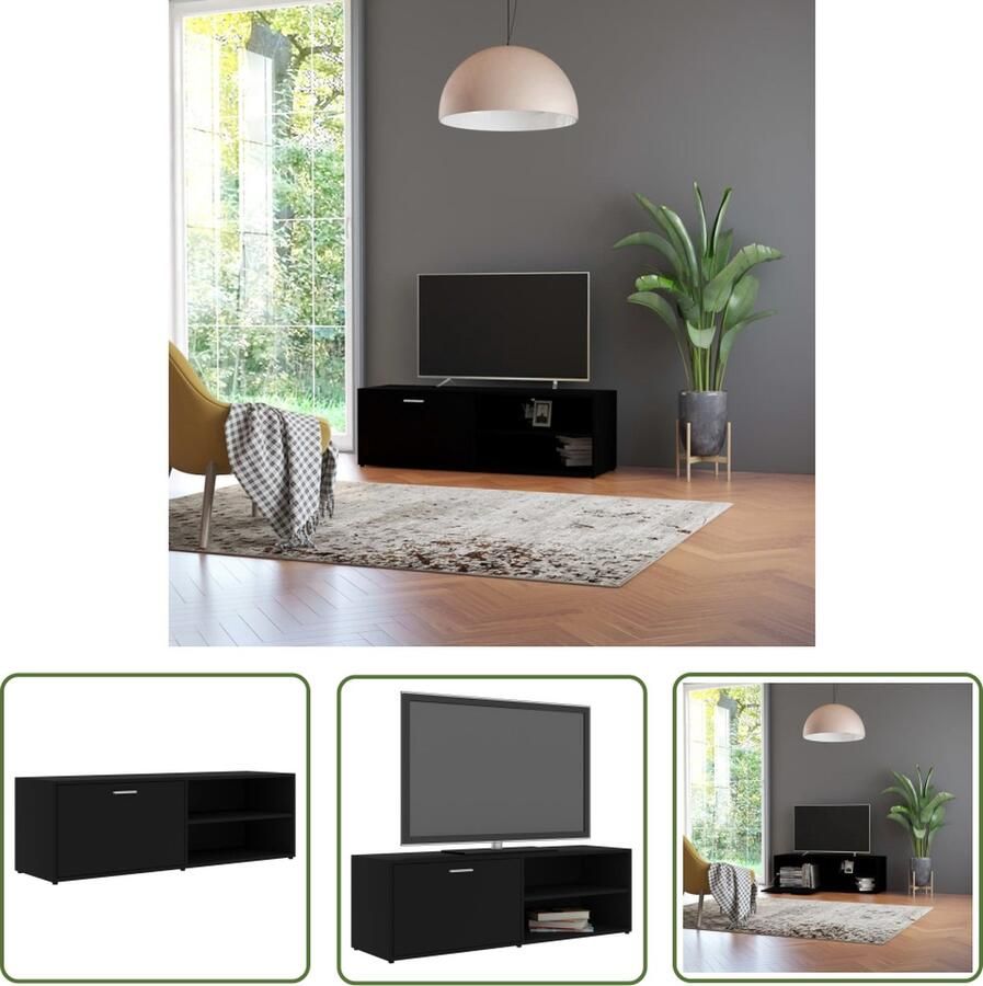 The Living Store vidaXL Houten TV-kast TV-meubel Tv-meubel 120x34x37 cm bewerkt hout zwart Zwarte TV-kast Modern TV-meubel Televisiekast - Foto 2