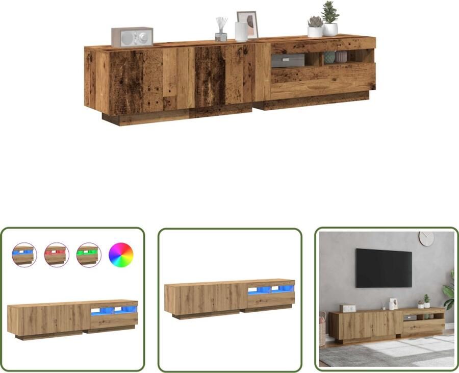 The Living Store vidaXL Houten Tv Kast Tv Meubel Tv-meubel met LED 180x35x40 cm bewerkt hout artisanaal eiken Led Tv Stand Media Kast Salontafel