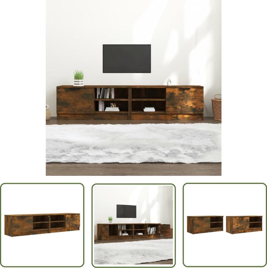 The Living Store vidaXL Houten Tv Kast Tv Meubel Tv-meubelen 2 st 80x35x36 5cm bewerkt hout gerookt eikenkleurig Tv Stand Media Kast Salontafel - Foto 2