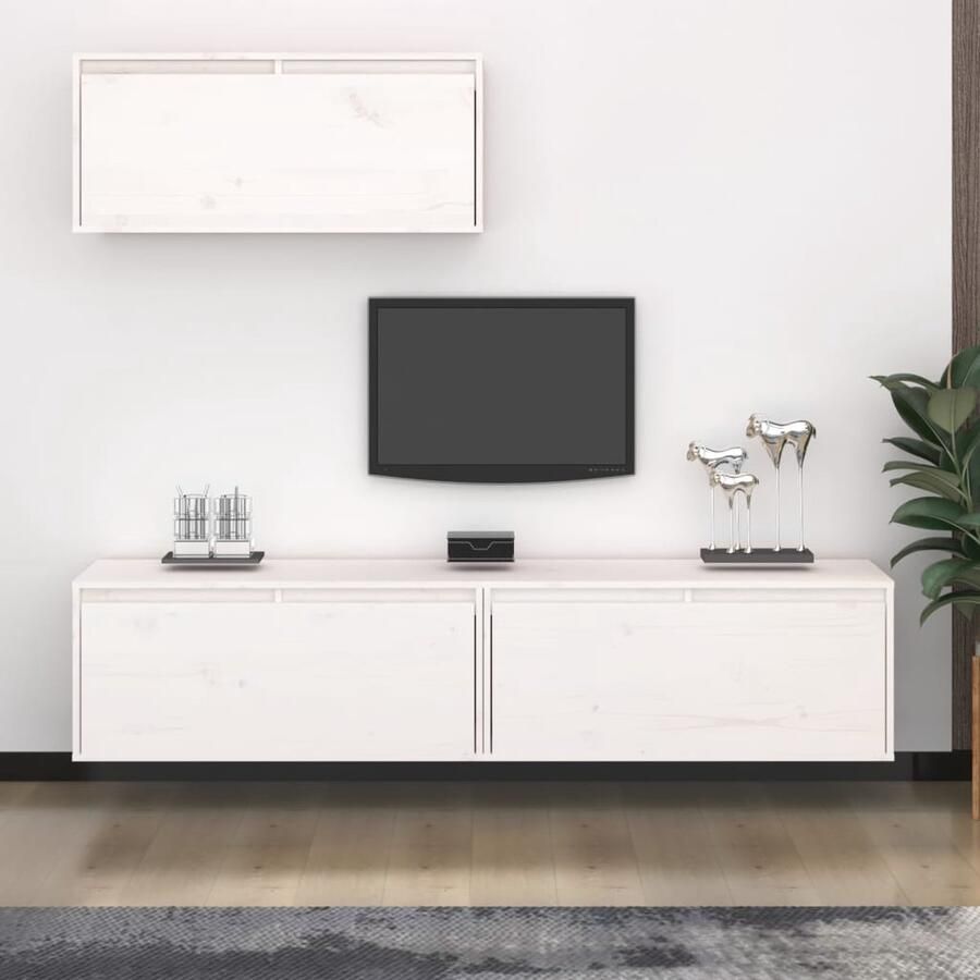 VidaXL Tv-meubelen 3-delig wit massief grenenhout TV Meubel Wandmeubel Houten Tv Stand Grenoble Hout Wit Tv Kast Salontafel Living Room Furniture - Foto 2