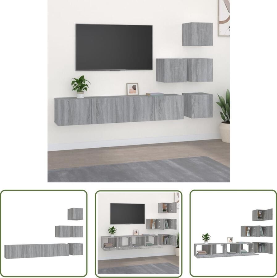 The Living Store Tv-meubelset grijs sonoma eiken 30.5 x 30 x 30 cm en 80 x 30 x 30 cm bewerkt hout Tv-meubel Houten Tv-kast Grijze Tv-kast Sonoma Eiken Tv-meubel Wandmontage Tv-meubel - Foto 2