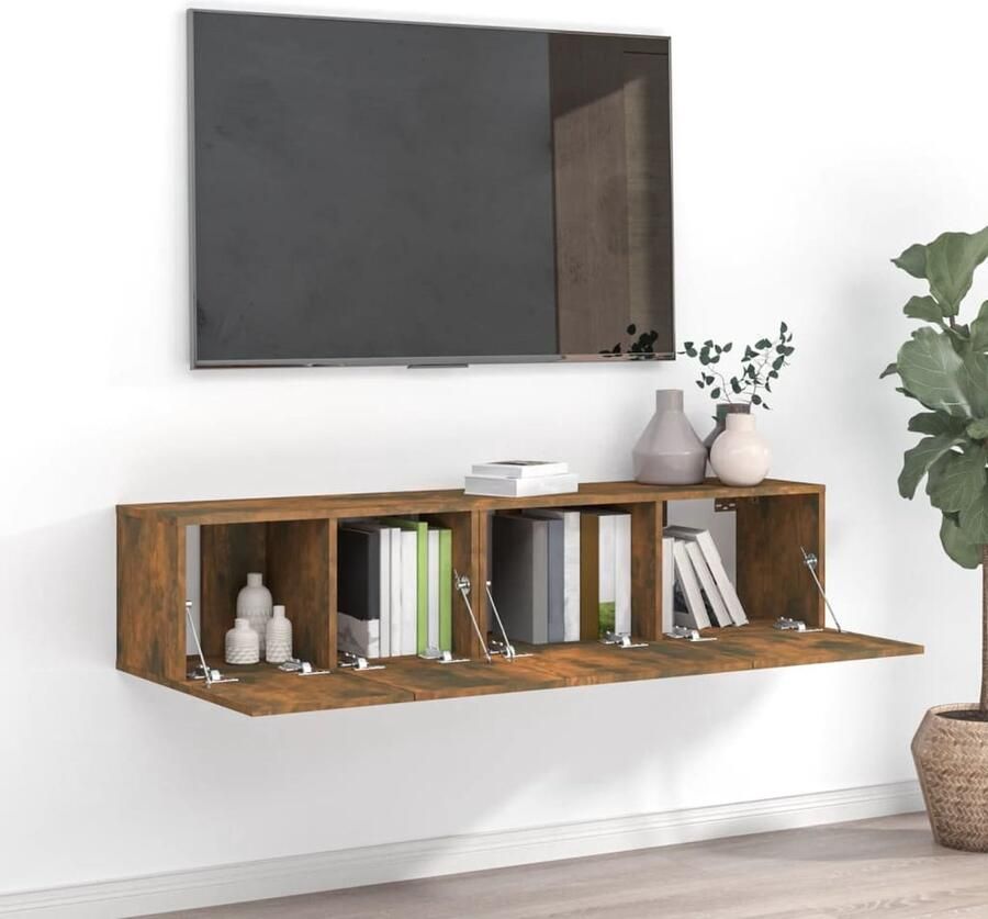 The Living Store TV-meubelset hout moderne stijl gerookt eiken 60x30x30 cm 80x30x30 cm Tv Meubels Houten Tv Kast Tv Stand Modern Tv Meubel Bruine Tv Kast