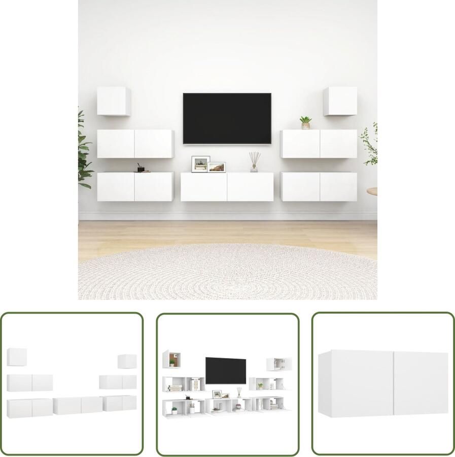 The Living Store Televisiemeubelset Hangend Spaanplaat Wit 80x30x30cm 100x30x30cm 30.5x30x30cm Tv Meubels Houten Tv Kast Tv Kastenset Wandmontage Tv Kast Witte Tv Kast - Foto 2