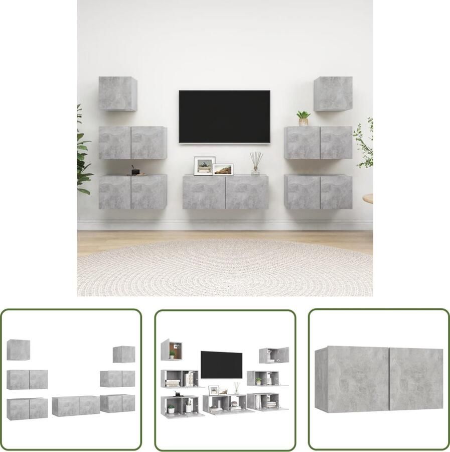 The Living Store televisiemeubelset Hangend Spaanplaat Betongrijs 60x30x30 cm 80x30x30 cm 30.5x30x30 cm Tv Meubels Houten Tv Kast Tv Kastenset Livingroom Furniture Beton Grijs - Foto 2