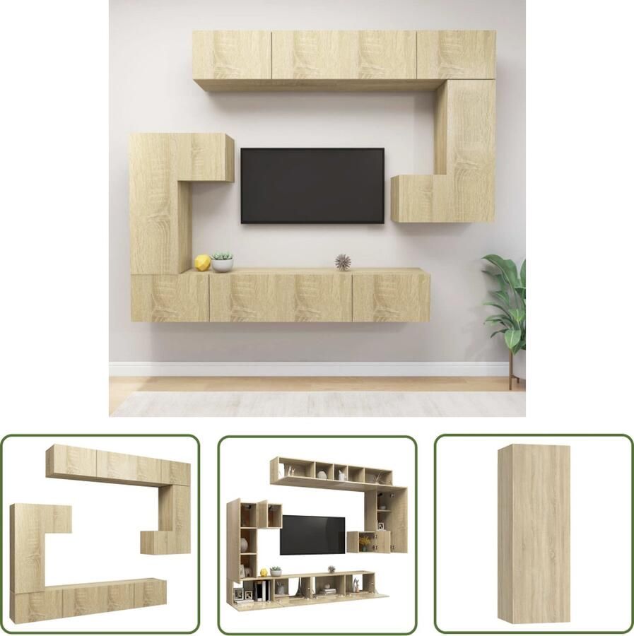 The Living Store vidaXL Houten Tv Kast Tv Meubels 8-delige Tv-meubelset bewerkt hout sonoma eikenkleurig Tv Kastenset Sonoma Eiken Livingroom Furniture - Foto 2