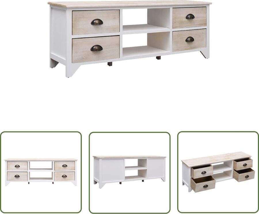 The Living Store televisiemeubel Paulownia 108x30x40 cm 2 vakken en 4 lades Tv Meubels Houten Tv Kast Paulownia Hout Bruin Tv Meubel Salontafel - Foto 2