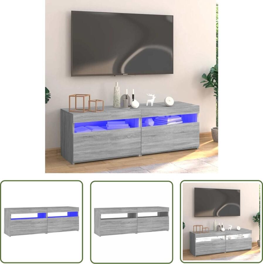 The Living Store Televisiemeubel TV-meubel met LED-verlichting 120 x 35 x 40 cm Grijs sonoma eiken Tv Meubels Houten Tv Kast Led Tv Meubel Grijze Tv Bank Salontafel - Foto 3