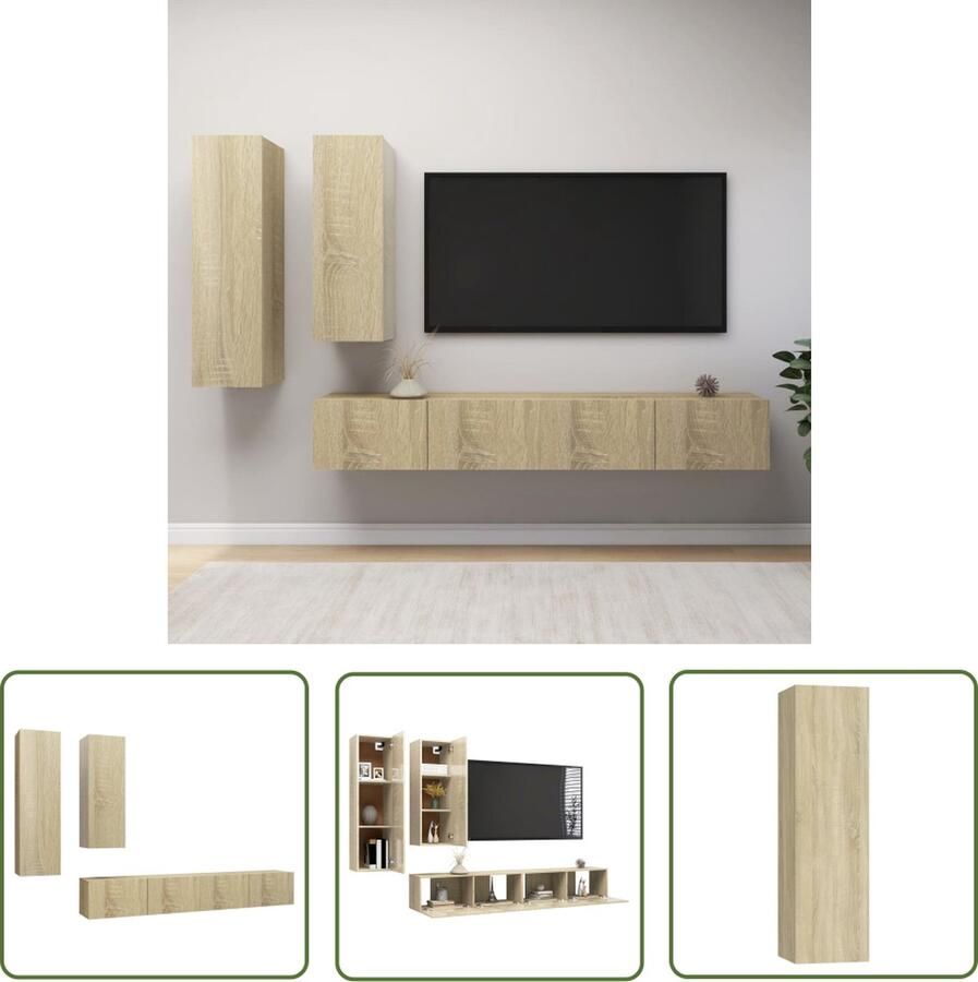 The Living Store Hangende TV-Kasten Spaanplaat Sonoma Eiken 110 cm 90 cm 100 cm Set van 4 Tv Meubilair Houten Tv-kast Tv Kastenset Tv Stand Media Kast - Foto 2