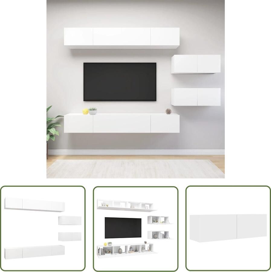 The Living Store Televisiemeubelset Hangend Spaanplaat Wit 6-delig Tv Meubilair Houten Tv-kast Tv Kastenset Wandmontage Tv-meubel Living Room Furniture - Foto 2
