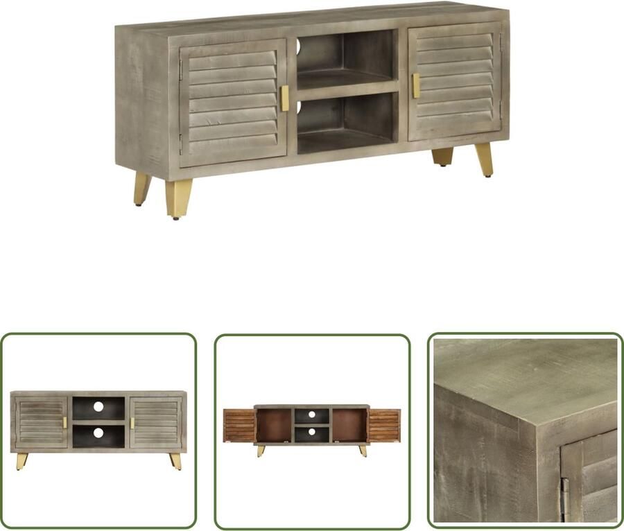 The Living Store Vintage Houten TV-kast 110 x 30 x 48 cm Massief mangohout en stalen poten met messing coating Vintage Tv Kast Houten Tv Kast Mangohout Tv Kast Tv Meubilair Salontafel - Foto 2