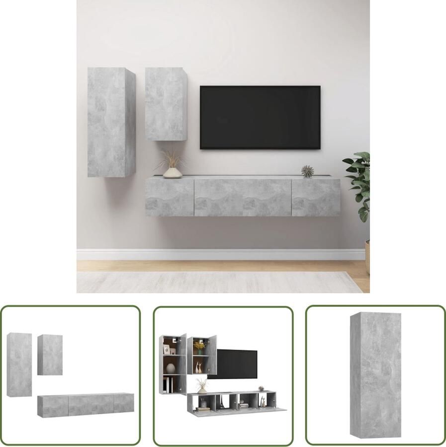 The Living Store TV-meubelset Betongrijs spaanplaat 30.5 x 30 x 90 cm 30.5 x 30 x 60 cm 80 x 30 x 30 cm Tv Meubels Houten Tv Kasten Tv Kast Set Betonnen Grijs Living Room Furniture - Foto 2