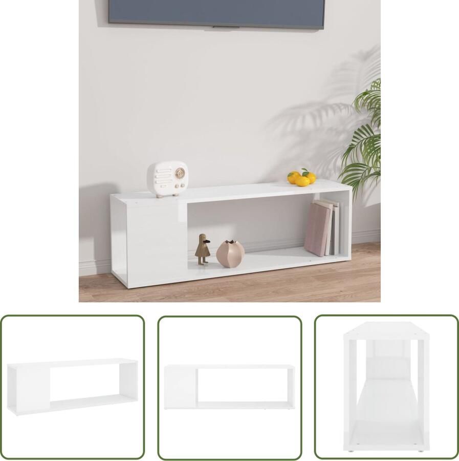 The Living Store TV-kast Hoogglans wit 100 x 24 x 32 cm Stevig en praktisch Tv-meubel Houten Tv-meubel Tv Kast Salontafel Livingroom Meubilair - Foto 2