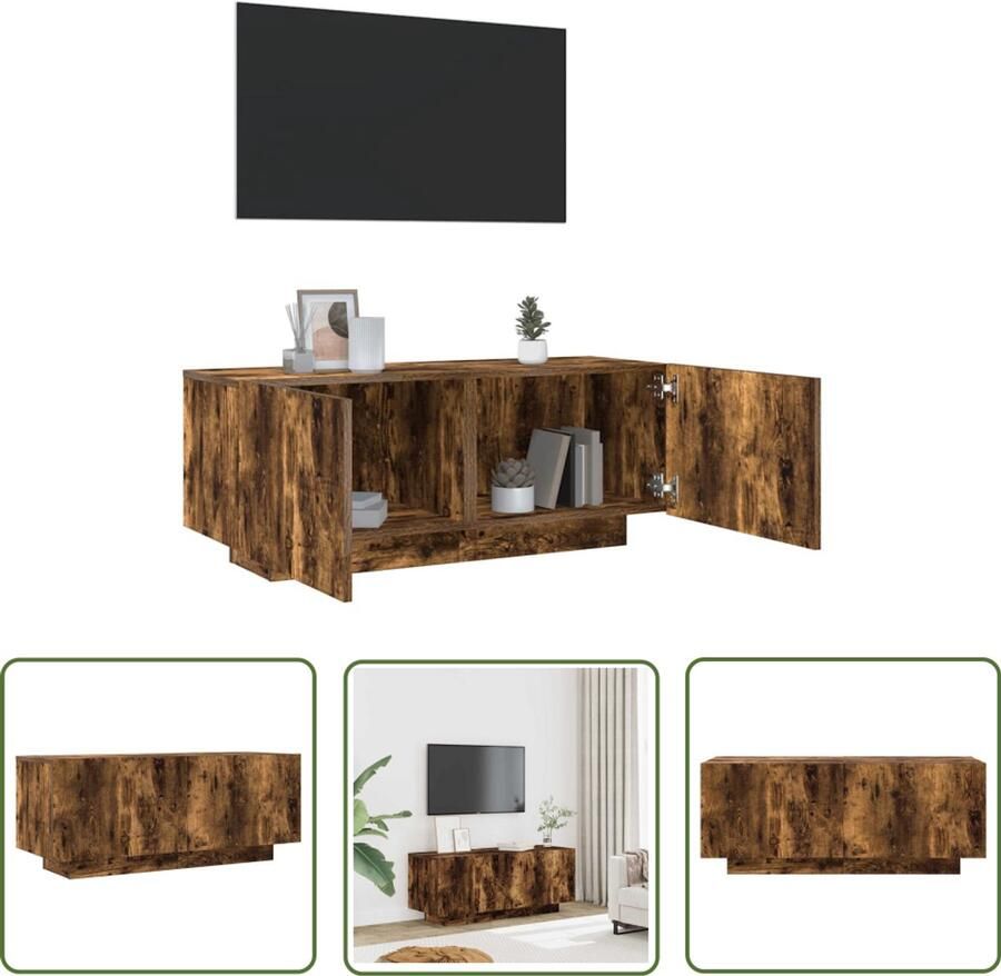 The Living Store Tv-meubel Praktisch bewerkt hout Gerookt eiken 100 x 35 x 40 cm Trendy design Tv-meubel Houten Tv-meubel Tv-stand Mediastand Bergruimte - Foto 2
