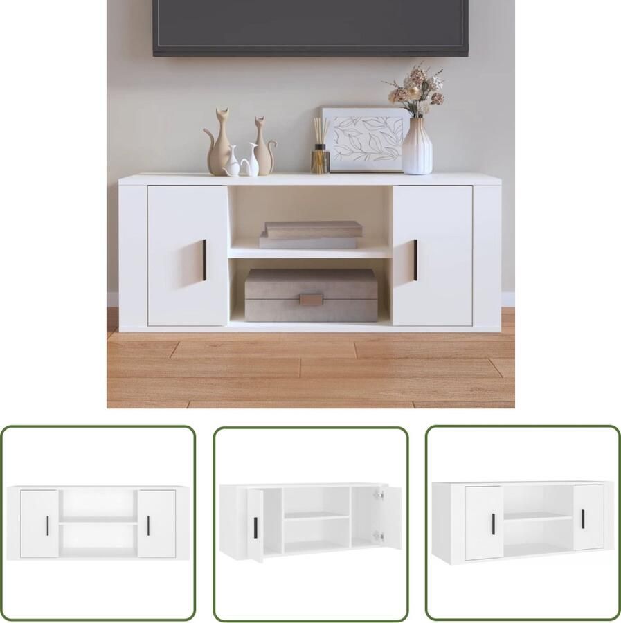 The Living Store vidaXL Tv-meubel 100x35x40 cm bewerkt hout wit Tv-meubel Houten Tv-meubel Wit Tv-meubel Salontafel Opbergvakken - Foto 2
