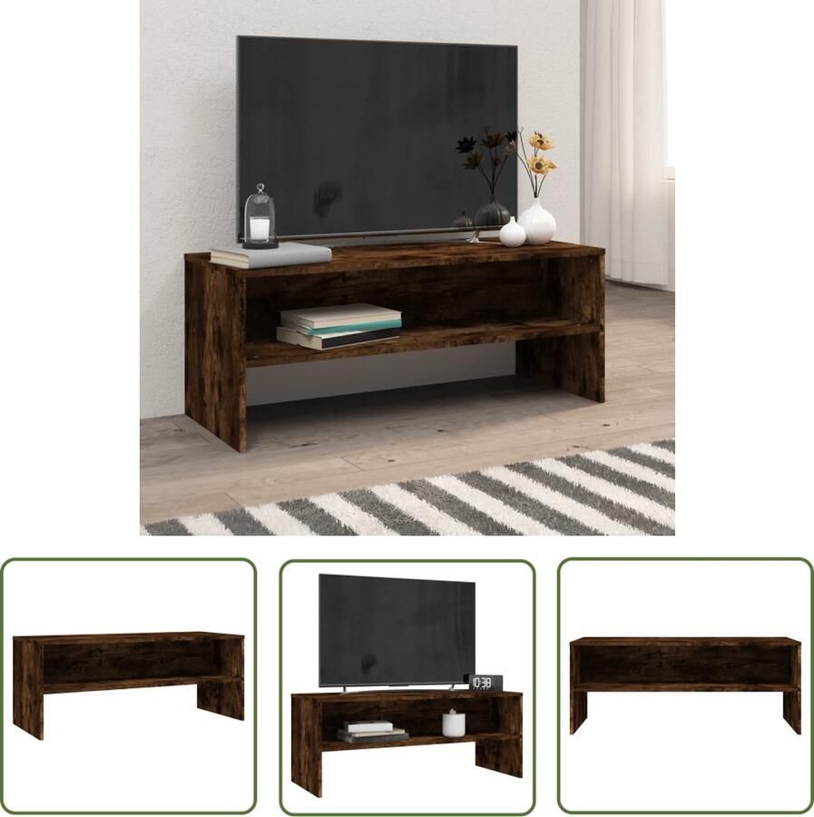 The Living Store vidaXL Tv-meubel 100x40x40 cm bewerkt hout gerookt eikenkleurig Tv-meubel Houten Tv-meubel Tv Kast Salontafel Livingroom Meubilair - Foto 2