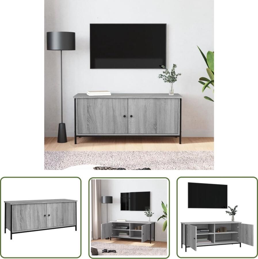 The Living Store vidaXL Tv-meubel 102x35x45 cm bewerkt hout grijs sonoma eikenkleurig Tv-meubel Houten Tv-meubel Grijze Tv-meubel Media Kast Salontafel - Foto 2