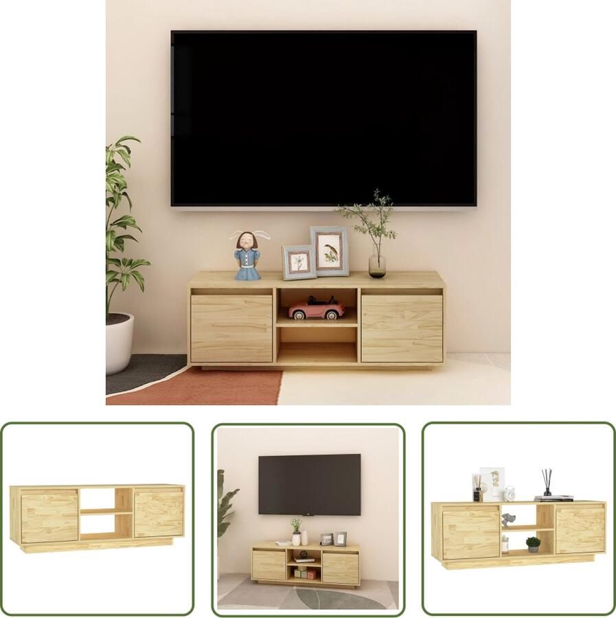 The Living Store TV-meubel massief grenenhout 110 x 30 x 40 cm met lades en opbergschappen Tv-meubel Houten Tv-meubel Grenenhout Tv-meubel Bruin Tv-meubel Tv-stand - Foto 2