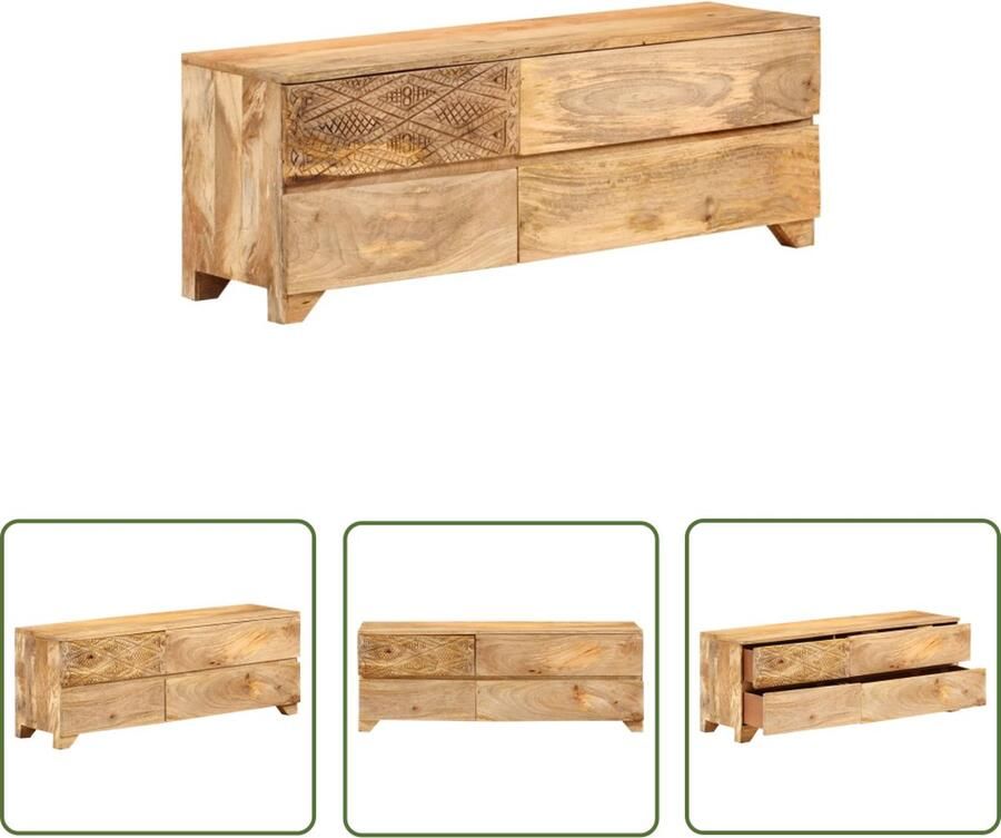 The Living Store Houten Tv-meubel Massief mangohout 110 x 30 x 40 cm 4 lades Tv-meubel Houten Tv-meubel Mangohout Tv-meubel Tv Kast Salontafel - Foto 2
