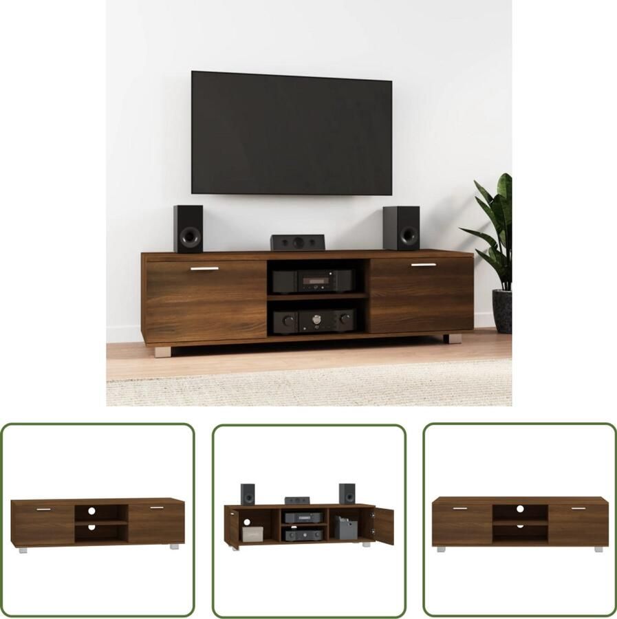 The Living Store Tv-meubel 140x40 5x35 cm bewerkt hout bruin eikenkleur Tv-meubel Houten Tv-meubel Bruine Eiken Meubilair Opberg Kast Living Room Furniture