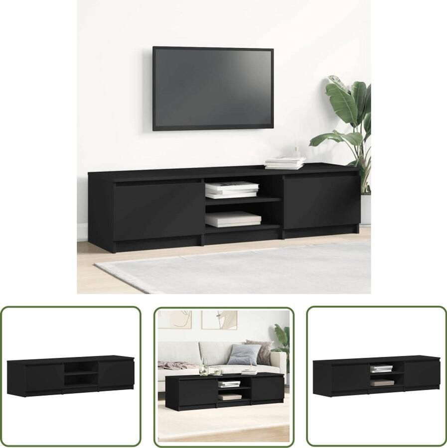 The Living Store vidaXL Tv-meubel 140x40x35 5 cm bewerkt hout zwart Tv-meubel Houten Tv-meubel Tv Stand Media Kast Salon Meubil - Foto 3