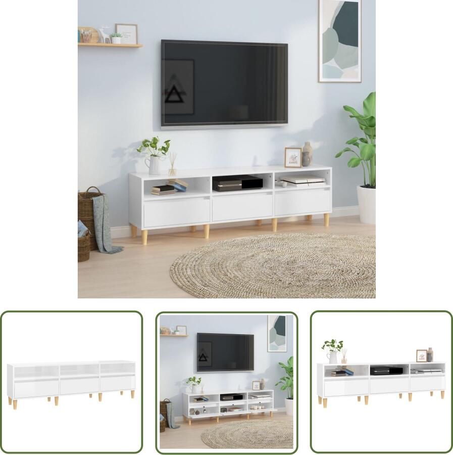 The Living Store vidaXL Tv-meubel 150x30x44 5 cm bewerkt hout hoogglans wit Tv-meubel Houten Tv-meubel Tv-kast Media Kast Salontafel - Foto 2