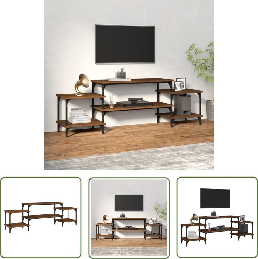 The Living Store Tv-meubel Bruineiken 157 x 35 x 52 cm Duurzaam hout en staal Tv-meubel Houten Tv-meubel Bruin Tv-meubel Media Kast Salontafel - Foto 2