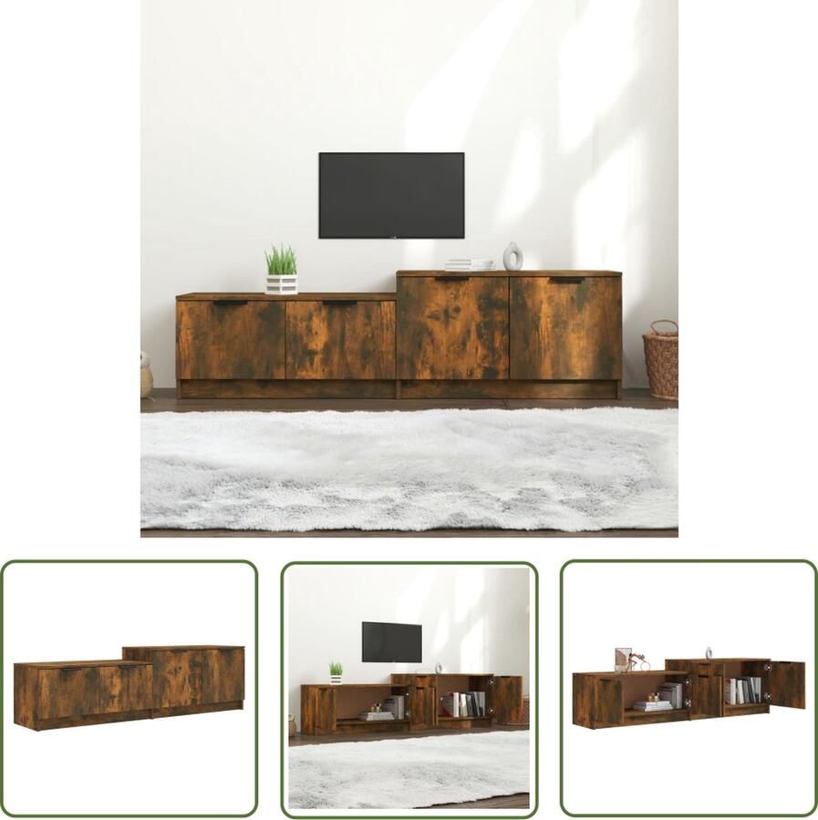 The Living Store Tv-meubel Gerookt Eiken 158.5 x 36 x 45 cm Praktisch materiaal Voldoende opbergruimte Stevig blad Tv-meubel Houten Tv-meubel Tv Kast Livingroom Meubilair Design Tv-stand - Foto 2