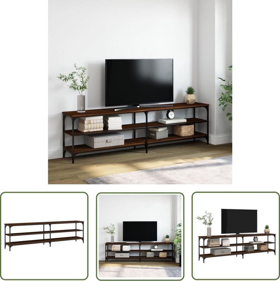 The Living Store vidaXL Tv-meubel 180x30x50 cm bewerkt hout metaal bruin eikenkleur Tv-meubel Houten Tv-meubel Bruine Tv-meubel Salontafel Mediastand - Foto 2