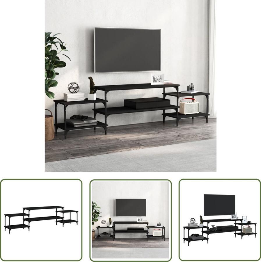 The Living Store vidaXL Tv-meubel 197x35x52 cm bewerkt hout zwart Tv-meubel Houten Tv-meubel Zwart Tv-meubel Salontafel Mediacaft - Foto 2