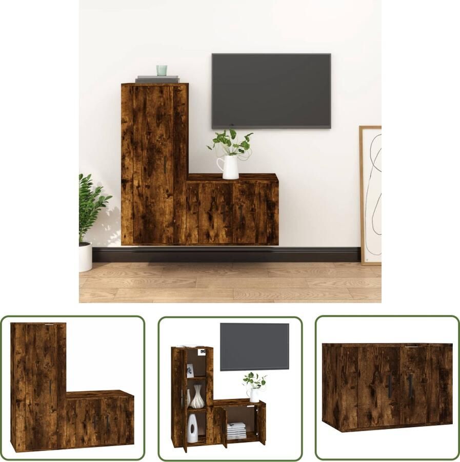 The Living Store vidaXL 2-delige Tv-meubelset bewerkt hout gerookt eikenkleurig Tv-meubel Houten Tv-meubel Bruine Tv-kast Salontafel Livingroom Furniture - Foto 2
