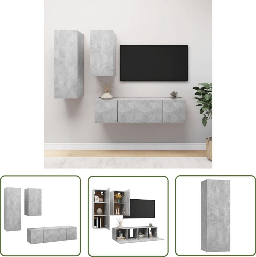 The Living Store Hangende TV-meubelset Spaanplaat Betongrijs 30.5x30x90cm 30.5x30x60cm 60x30x30cm Tv-meubel Houten Tv-meubel Tv-kast Tv-kastenset Livingroom Furniture - Foto 2