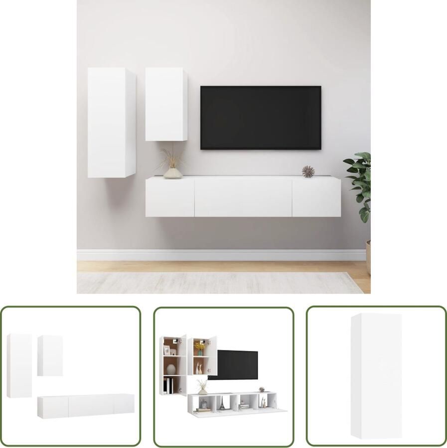 The Living Store TV-meubelset Modern Hangend Spaanplaat Wit 30.5 x 30 x 90 cm 30.5 x 30 x 60 cm 80 x 30 x 30 cm Tv-meubel Houten Tv-meubel Tv-kast Tv-meubelset Livingroom Furniture - Foto 2
