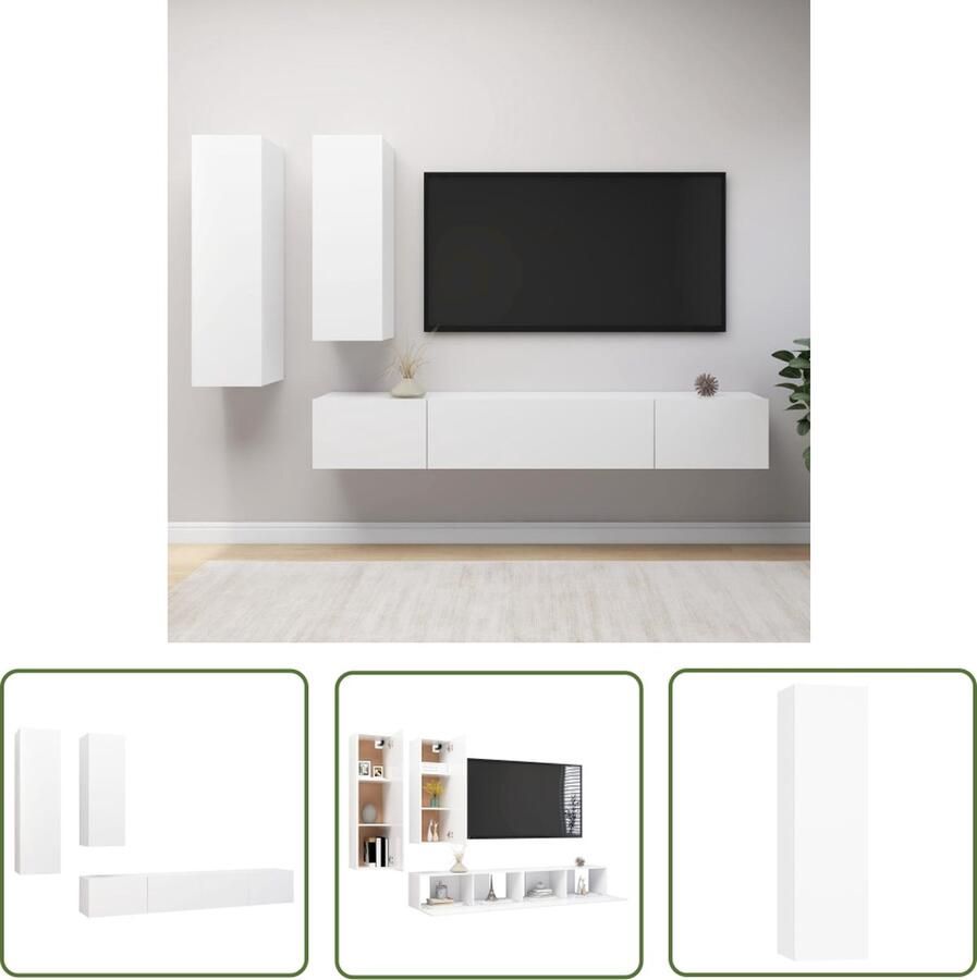 The Living Store TV-meubelset Hangend Spaanplaat Wit 30.5 x 30 x 110 cm 30.5 x 30 x 90 cm 100 x 30 x 30 cm Tv-meubel Houten Tv-meubel Tv-kast Tv-meubelset Wandmontage - Foto 2