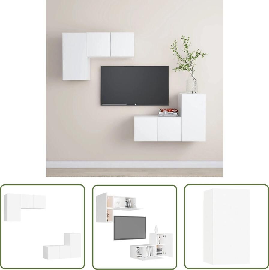 The Living Store vidaXL 4-delige Tv-meubelset bewerkt hout wit Tv-meubel Houten Tv-meubel Wit Tv-meubel Wandmontage Tv-meubel Salontafel - Foto 2