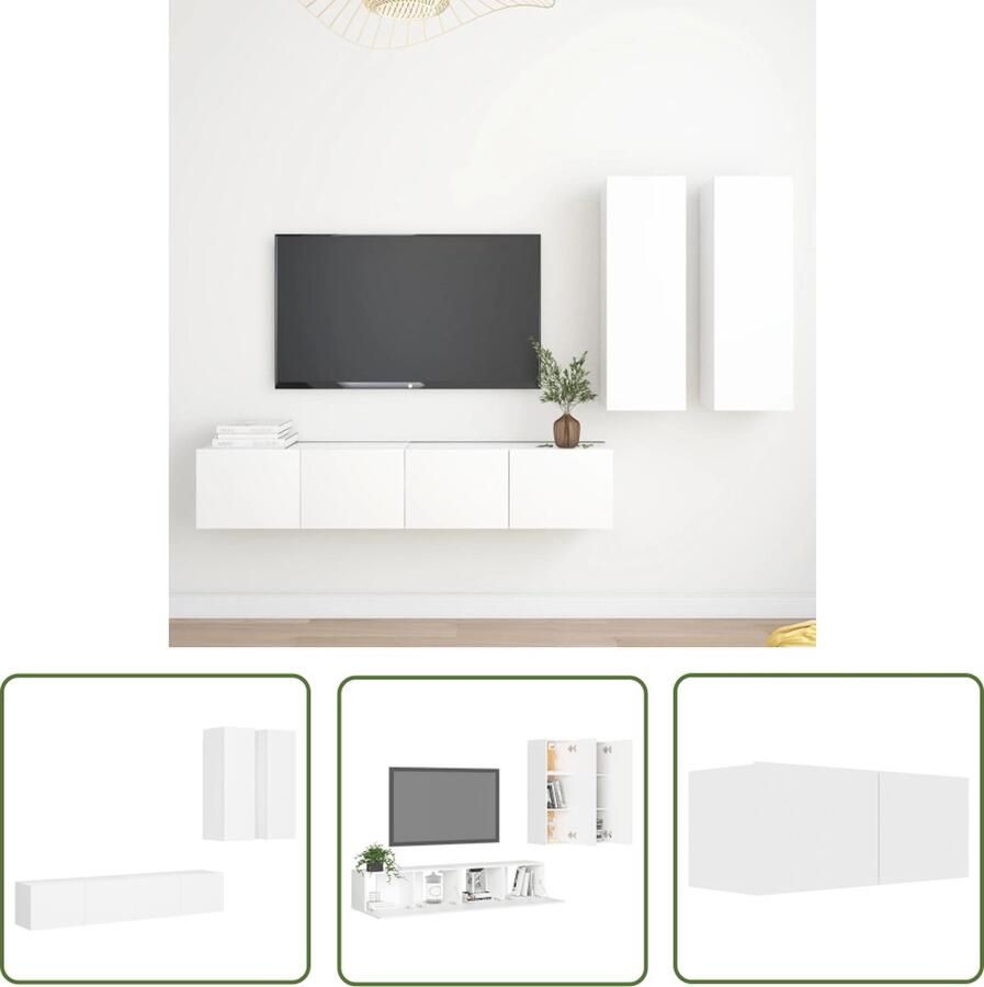 The Living Store Tv-meubelset 80 x 30 x 30 cm 30.5 x 30 x 90 cm Wit Tv-meubel Houten Tv-meubel Wandmontage Tv-meubel Witte Tv-meubel Salon Meubilair - Foto 2