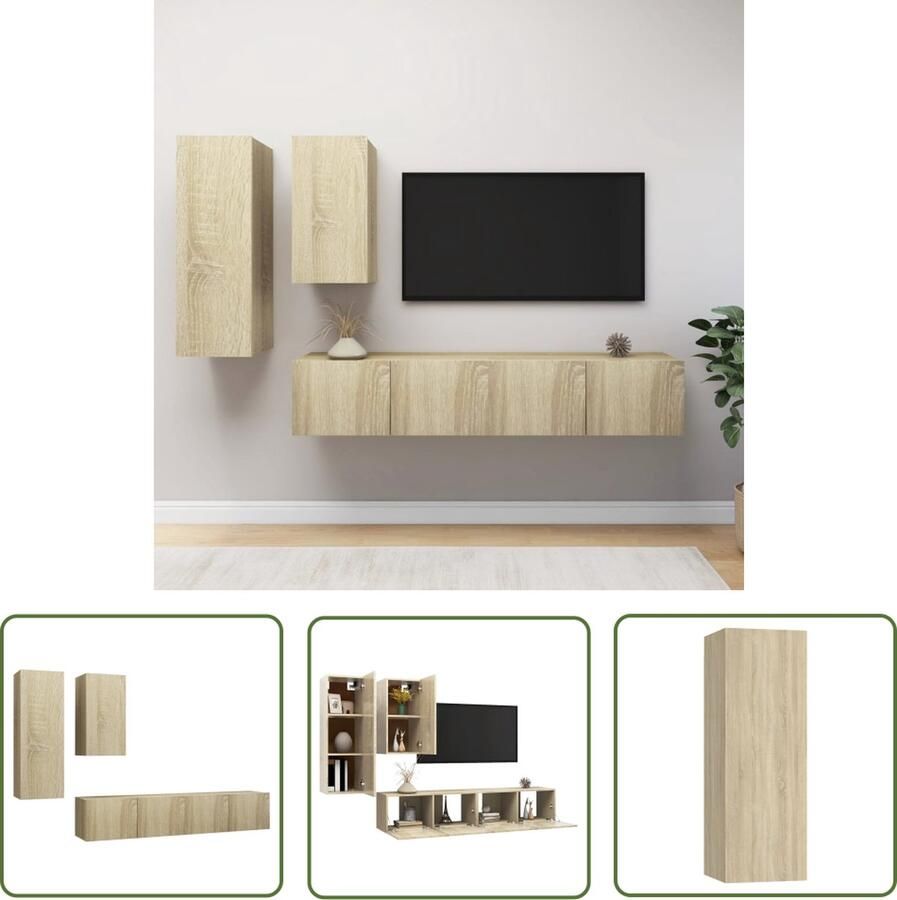 The Living Store Televisiemeubelset Hangend Sonoma Eiken Spaanplaat 30.5x30x90cm 30.5x30x60cm 80x30x30cm Zwart Tv-meubel Houten Tv-meubel Tv-kast Tv-kastenset Salontafel - Foto 2