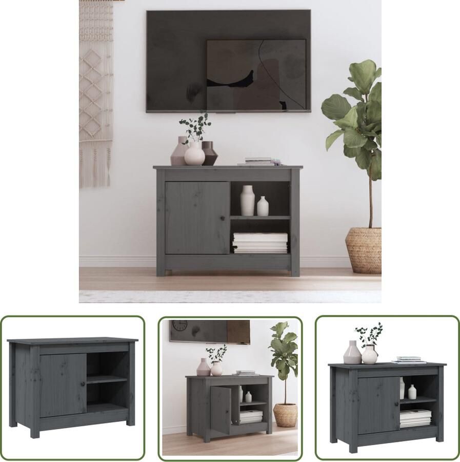 The Living Store vidaXL Tv-meubel 70x36 5x52 cm massief grenenhout grijs Tv-meubel Houten Tv-meubel Grenshouten Tv-meubel Tv Kast Salontafel - Foto 2