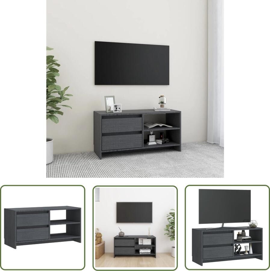 The Living Store vidaXL Tv-meubel 80x31x39 cm massief grenenhout grijs Tv-meubel Houten Tv-meubel Grenenhout Tv-meubel Grijs Tv-meubel Design Tv-meubel - Foto 2