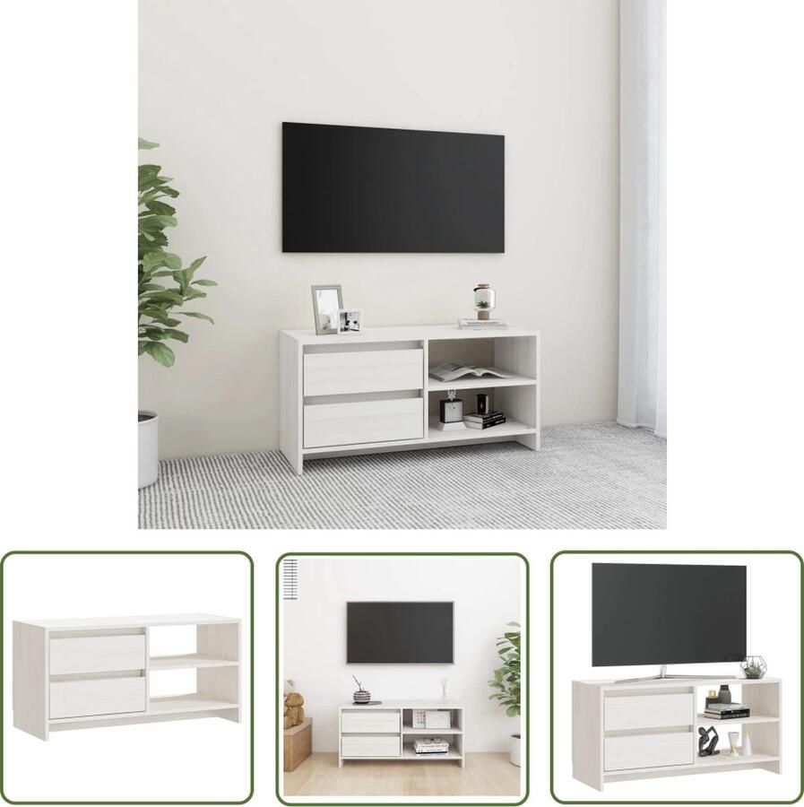 The Living Store vidaXL Tv-meubel 80x31x39 cm massief grenenhout wit Tv-meubel Houten Tv-meubel Grenenhout Tv-meubel Wit Tv-meubel Tv-kast - Foto 2