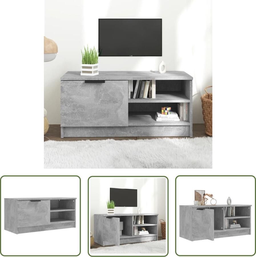 The Living Store TV-Meubel Betongrijs 80 x 35 x 36.5 cm Praktisch en Stijlvol Tv-meubel Houten Tv-meubel Beton Grijs Tv-meubel Design Tv-meubel Livingroom Meubilair - Foto 2