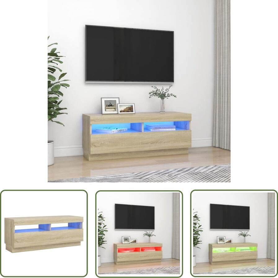 The Living Store vidaXL Tv-meubel met LED-verlichting 100x35x40 cm sonoma eikenkleurig Tv-meubel Houten Tv-meubel Led Tv-meubel Tv-stand Salontafel - Foto 3