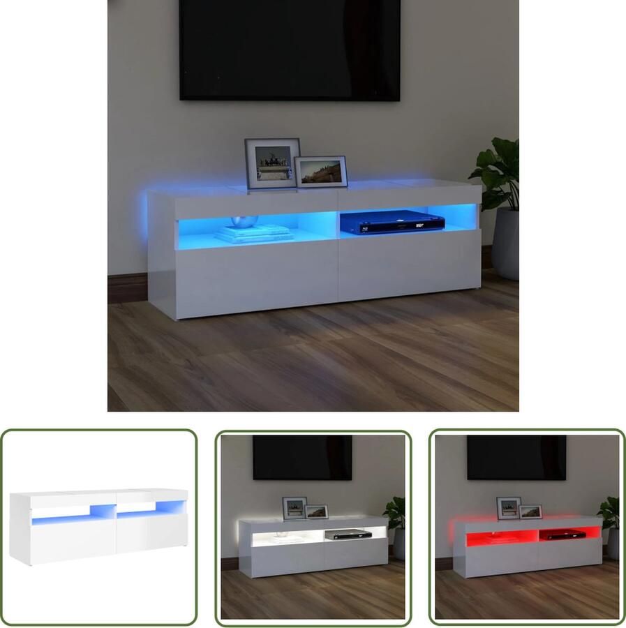 The Living Store TV-meubel Hoogglans wit 120 x 35 x 40 cm Met RGB LED-verlichting Montage vereist Tv-meubel Houten Tv-meubel Led Tv-meubel Rgb Led Tv-meubel Wit Tv-meubel - Foto 2