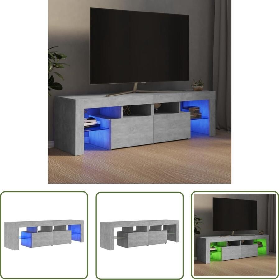 The Living Store Tv-meubel betongrijs 140 x 36.5 x 40 cm RGB LED-verlichting Montage vereist Tv-meubel Houten Tv-meubel Beton Grijs Tv-meubel Led Tv-meubel Rgb Led Tv-meubel - Foto 2