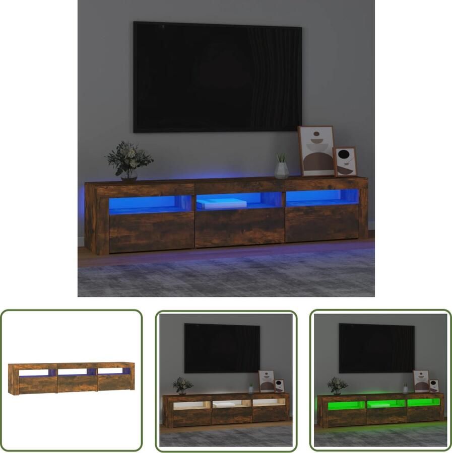The Living Store Tv-meubel met LED-verlichting 180x35x40 cm gerookt eikenkleurig Tv-meubel Houten Tv-meubel Bruine Tv-meubel Led Tv-meubel Media Kast - Foto 2